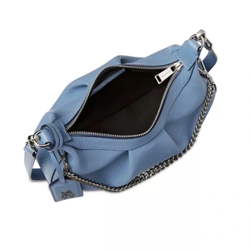 Authentic Stuart Weitzman Stellar Crescent Bag in Blue Steel - Picture 4 of 16